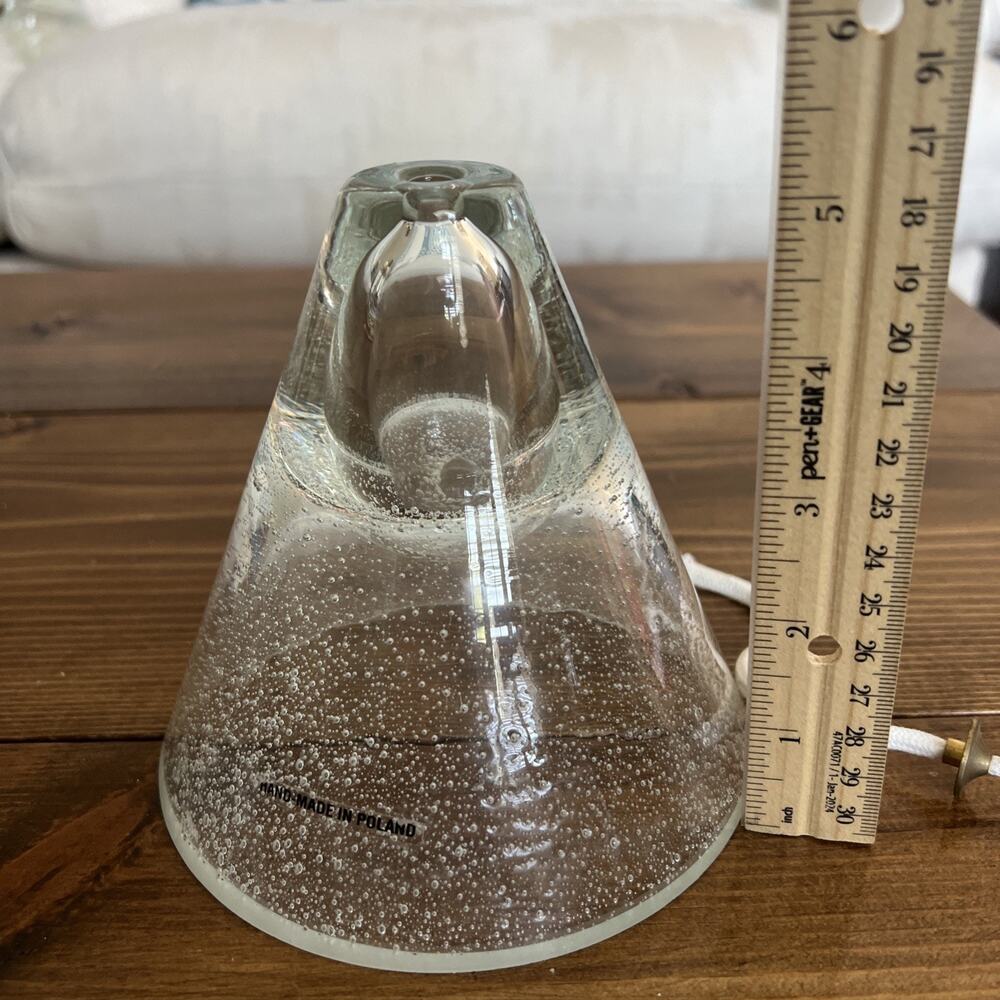 Art Glass Oil Lamp Paperweight Controlled Bubbles Clear Handmade In Poland 5.5” - Picture 5 of 7